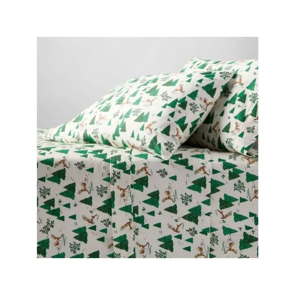 Threshold Pine Tree & Reindeer Sheet Set - Green/Off White
